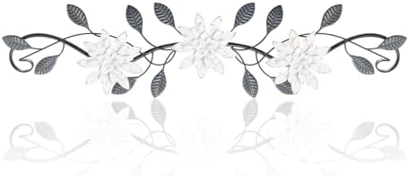 KHJCXS Metal Wall Art Modern Minimalist Metal Flowers Indoor Decor Horizontal Wall Art Iron Artwork,for Over Door,Bedroom,Living Room,Kitchen,Office Scroll Decor (White2) by WelcometoKHJCXS