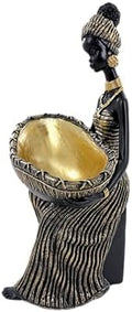 Lescafita African Lady Decorative Bowl Statue Black Gold Figurine by LESCAFITA