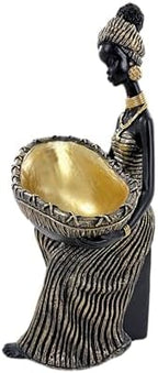 Lescafita African Lady Decorative Bowl Statue Black Gold Figurine by LESCAFITA