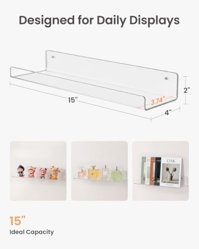 upsimples 4 Pcs 15" Acrylic Shelves for Wall Storage and Organizer, Clear - Image 2
