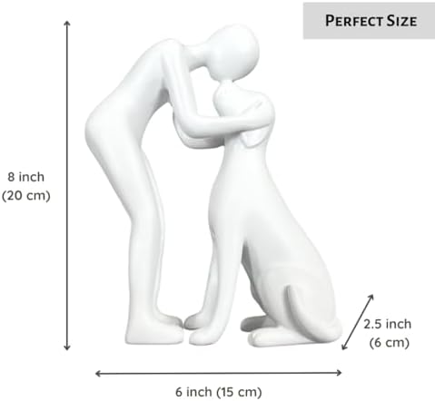 Dog Owner Sculpture 8x6 inch, White Resin Dogs Statue, Loss of Dog Sympathy, Home Office Desk Shelf Decor Accent, Cute Pet Gift for Puppy Moms (White) - Image 2