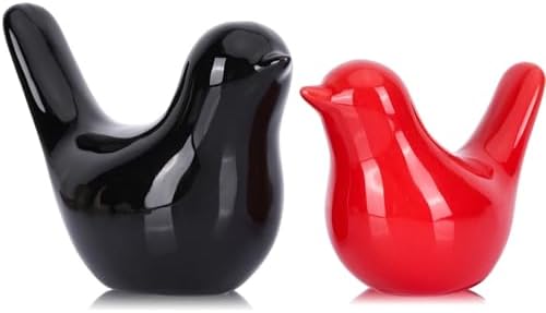 Small Ceramic Bird Statue and Sculpture for Home Decor Accents,Modern Animal Ornaments for Living Room,Bedroom,Coffee Table Centerpiece,Bookshelf,Cabinets,Cute Knick Knacks for Shelves (Black Red) by XMGZQ