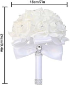Wedding Bouquets for Bride, Bridal Flowers for Wedding, Bride Bridesmaid Hand Flowers Bridal Bouquet Crystal Diamond Silk Roses, Artificial Flowers Bouquet for Church Wedding Party (White) - Image 3