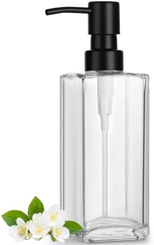GMISUN Glass Soap Dispenser with Stainless Steel Pump, Clear Hand Soap Dispenser for Bathroom, 12 fl oz/350ml Refillable Dish Dispenser for Kitchen, Modern Liquid Soap and Lotion Bottle for Countertop by GMISUN