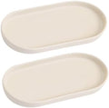 2 Pack Matte Beige Round Soap Dispenser Tray - 8'' Ceramic Vanity Tray & Organizer Plate Set, Bathroom & Kitchen Countertop Decor for Soap Dispenser, Jewelry, Cosmetics, Sink by Eyrozia