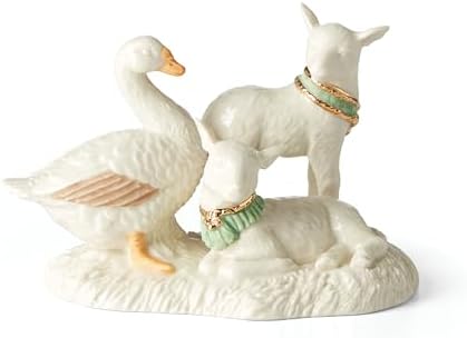 Lenox First Blessing Nativity Lambs and Goose Figurine, Christmas Decoration by Lenox