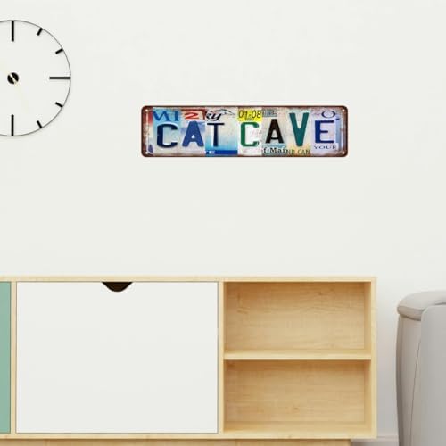 Cat Decor For Cats Lovers Funny Vintage Cat Cave Metal Tin Street Sign Room Decor Wall Art 4x16 Inch - Image 4