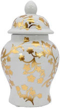 8" Ceramic Ginger Jar w/Lid - Classic Chinese Style Porcelain Jar Tea Storage for Home Decor Decorative Centerpiece Vintage Accent Antique Vase Jingdezhen (Gold & White) by GaltInternational