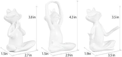 Suoedd White Frog Yoga Figurines 3 Pcs,Modern Decor for Shelf,Desk,Office - Image 2
