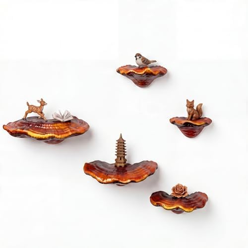 5pcs Cute Mushroom Shelves, Hanging Whimsical Cottage Core Home Wall Decor, Leopard Gecko Tank Accessories (Small) by Unknown