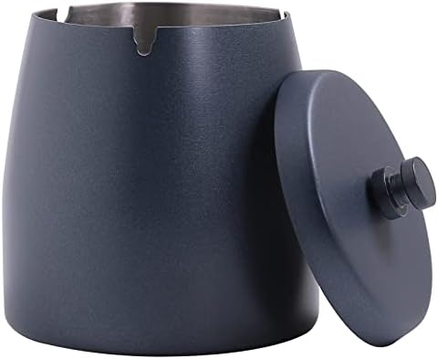 Extra Large Ashtray with Lid for Cigarette, Stainless Steel Smokeless Odorless Windproof Ash tray for Home Office Tabletop Outside Patio Outdoor Balcony(4.72''x3.93''x4.33'') by INONE