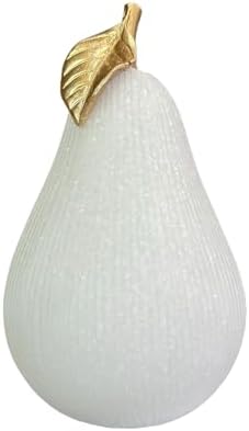Sandstone White Pear Figurine with Gold Leaf, Textured Resin Fruit Sculpture, Minimalist Neutral Home Decor Statue for Kitchen Counter, Coffee Table & Shelf Decor by Dwelloria