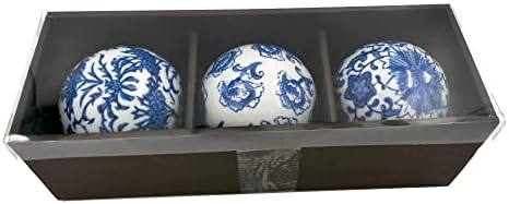 Galt International 4" Diameter Blue & White Floral Chinoiserie Ceramic Ball (Set of 3) Style 1| Decorative Ball Vase Bowl Filler - Image 3