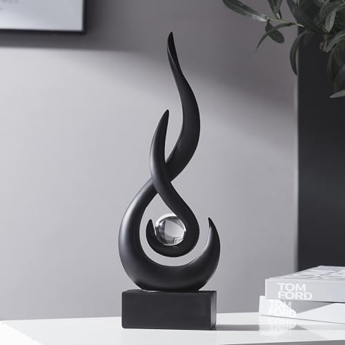 FJS Black Abstract Flame Sculpture for Living Room Coffee Table Decor by FJSHomeDecor