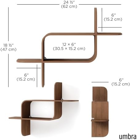 Umbra Montage Floating Wall Shelf, Wood Wall Mount Display Case, Walnut - Image 3