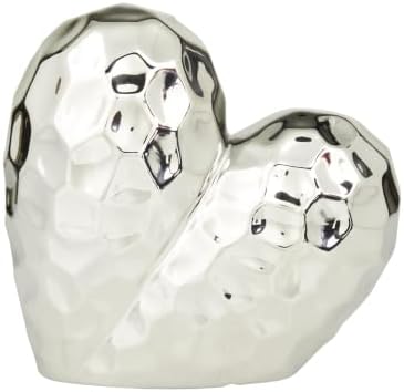 Deco 79 Porcelain Ceramic Heart Decorative Sculpture Dimensional Angled Origami Inspired Home Decor Statue, Accent Figurine 8" x 3" x 8", Silver by Unknown