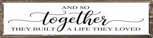 CSWLJS Rustic Metal Tin Signs And So Together They Built A Life They Loved Kitchen Sign Wall Decor White Vintage Farmhouse Bar Decor For Home Pantry Dining Room Coffee Shop 4x16 In by CSWLJS