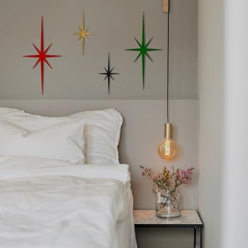 4 Pcs Star Wall Art for Home Decor Living Room Bedroom Office Metal 3D,Bling,with Hanging Hook Starburst Midcentury Sculpture Retro Gallery Accent Celestial -Gold 16.5in/9.4in - Image 3