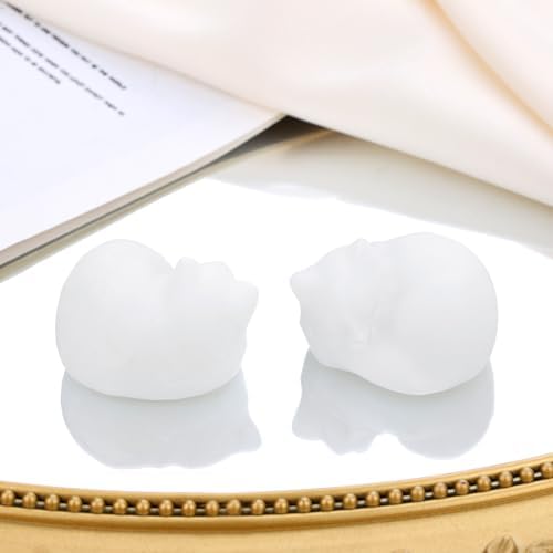 QINJIEJIE White Jade Cat Figurine Crystal Statue Healing Statue Decor - Image 2