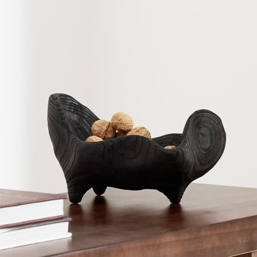 DN DECONATION Oak Wood Black Decorative Bowl, 9.25x5.51 Inch Small Bowl - Image 6