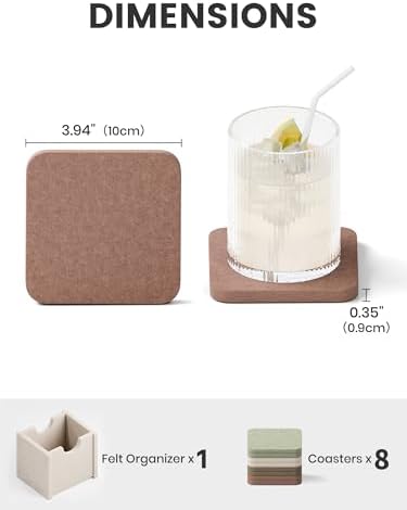 Fluxynara Felt Coasters with Holder, Set of 8 for Drinks, Boho - Image 2