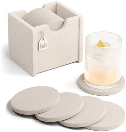 Fluxynara Felt Coasters with Holder, Set of 8 for Drinks, Oatmeal by FLUXYNARA