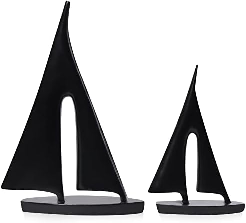 Saysmile Modern Sculptures Home Decor, Sailboat Decor Ornament, Boat Decorations Statue Decor, Art Sculptures and Statues, Sailboat Gifts Home Office Bathroom Shelf Decor (Black-2 Pack) by Saysmile