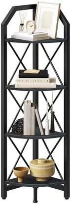 CHOEZON 4-Tier Corner Shelf, Industrial Corner Bookshelf, 47.6" Corner Storage Stand, Plant Stand Display Shelf, Corner Bookcase for Bedroom, Living Room, Home Office, Black TCJ09BB - Image 7