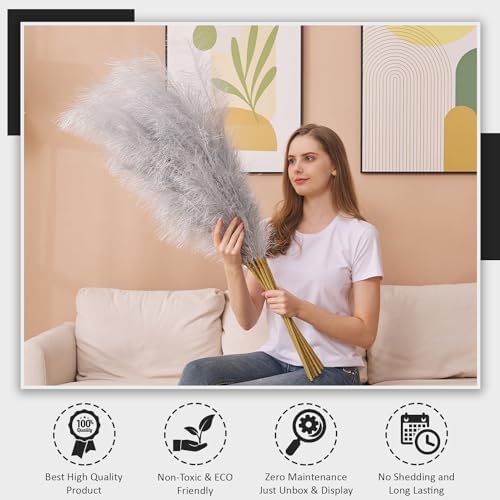 7 Pcs Faux Pampas Grass-45 Inches/3.75ft Large Boho Decor Fluffy Artificial Pompas Grass Décor Tall Vase Filler for Home Wedding Decoration (Silver, 7) - Image 6