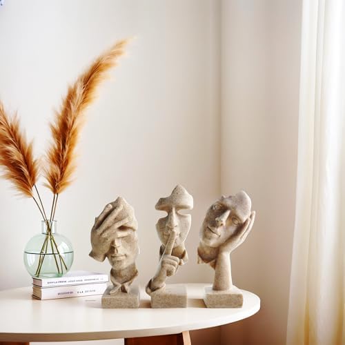 aboxoo Large 3 Pcs Thinker Statue, Silence is Gold Resin Sculptures Decor - Image 6