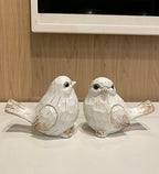 KiaoTime Farmhouse Bird Decor Resin Bird Figurines - Set of 2, Vintage & Modern Bird Decor Statue for Home Decor Accents, Cottage Bird Ornaments Decoration New White Carved Rustic Bird Figurine - Image 2