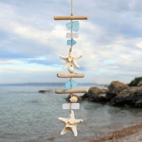 JQAQJU Sea Glass Wooden Nautical Wall Decor Coastal Starfish Bathroom Decor - Image 4