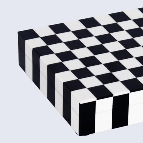 Handicrafts Home Decorative Storage Box with Lid, Black and White Decorative Box for Remote Controls, Slim Coffee Table Storage Box for Shelf, Desk & Living Room Decor, Puzzle Check 8 x 6 x 1.5 Inch - Image 5