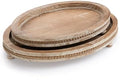 2 Piece Oval Torched Wooden Serving Tray Set with Beaded Design, Centerpiece Table Decorations Tray for Living Room Ottoman, Coffee Table Tray for Farmhouse Home Decor by MACVAD