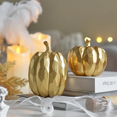 FESTGLOX Pumpkin Decor Fall Decoration, Resin Gold Pumpkins for Decorating - Image 3