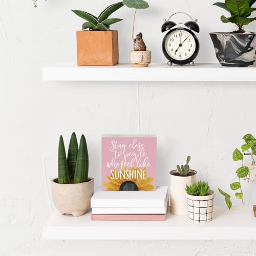 Sunflowers Pink Room Decor Sunflower Gifts for Women Spring Decor Pink Accessories Sunflower Wooden Box Sign for Home Office Desk Tabletop Shelf - Image 4
