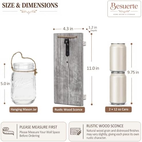 Rustic Mason Jar Sconces Wall Decor, Grey, Set of 2 - Image 2
