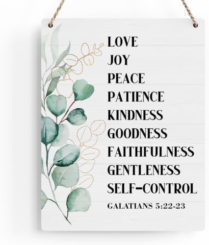 Christian Wall Decor Galatians 5:22-23 Fruit Of The Spirit Decor Wooden Hanging Sign Christian Sign Farmhouse Sign Wooden Sign for Living Room Decorative Christian Bible Verse Wall Art 8x10 Inches by BELLOWDEER