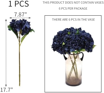 Kimura's Cabin 6pcs Navy Blue Hydrangea Artificial Flowers Silk Hydrangeas - Image 2