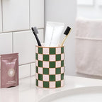 Checkered Bathroom Toothbrush Holder, Bathroom Black and White Ceramic Toothbrush Holder, Modern Toothbrush Box, Used for Bathroom countertop Storage Rack, Checkered Bathroom Decoration (Green) - Image 5