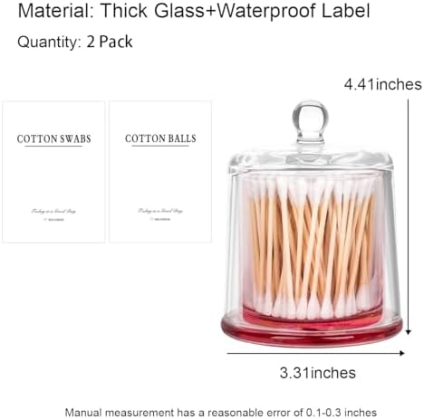 rejomiik Qtip Holder Apothecary Jars with Lid, 2 Pack Thick Glass, Pink - Image 3