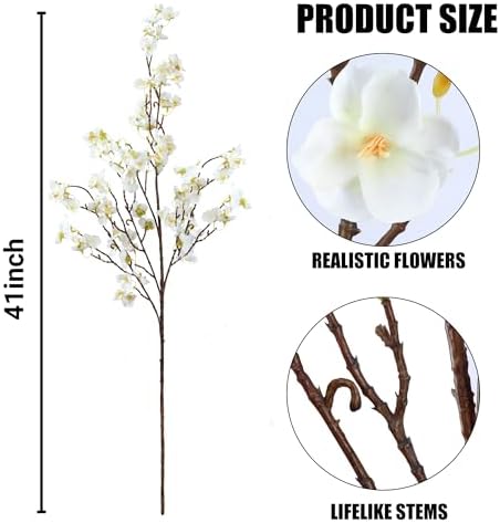 Sggvecsy Artificial Cherry Blossom Flowers 4 Pcs Faux Cherry Blossom Stems Faux Silk Cherry Blossom Branches 41’’ Fake Flowers Long Stems for Vase Arrangements Home Wedding Table Decor (White) - Image 7