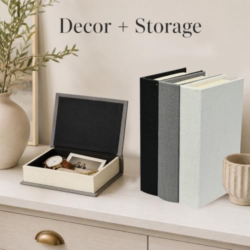 DECOR4SEASON Set of 3 Modern Linen and Wood Decorative Faux Book Boxes, 10" - Image 3