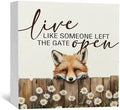Fox Wooden Box Sign - Rustic Farmhouse Live Like Someone Left the Gate Open Signs for Home Decor,Farm Cottagecore Animal Office Kitchen Bedroom Decor,Fox Gifts for Women Men, 6x6 by Nitelat