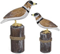 Hand-Carved Wooden Shorebird Decor – Set of 2 Seabird Figurines on Rustic Wood Posts, Coastal Nautical Theme Tabletop Ornaments for Home, Shelf, or Beach House Decor by SANMENMO