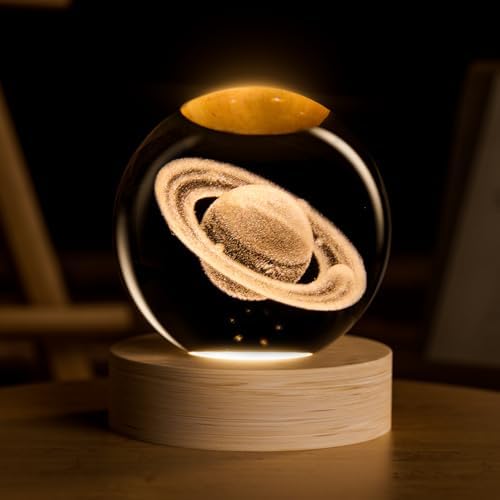 3D Saturn Crystal Ball 2.4 in Universe Gifts for Space Enthusiasts by COQIRAUSEN