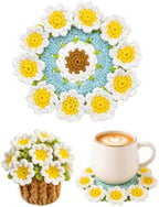 Crochet Flower Bouquet Coasters, Cotton Daisy Gift for Home Decor 2Pcs by KQJS