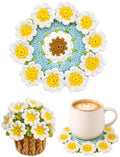 Crochet Flower Bouquet Coasters, Cotton Daisy Gifts for Home Decor 1Pc by KQJS