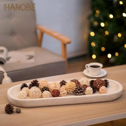 Hanobe Extra Large Wood Decorative Bowl for Table Centerpiece, 25.5" White - Image 4