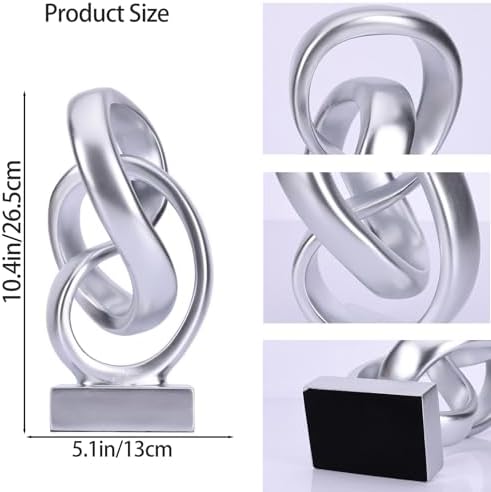 Abstract Silver Knot Sculpture, Geometric Decorative Statue, Silver Accent Piece for Living Room Coffee Table or Bookshelf Surface, Office TV Cabinet or entryway Console Table Decoration. - Image 6